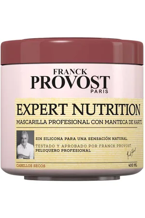 Franck Provost EXPERT NUTRITION mascarilla secos y asperos. Hidratantes y nutritivas - Mascarilla antiencrespamiento. Tipo de Cabello: Cabello Seco, Cabello Dañado. Texturas: Crema. Formulación: Sin Siliconas. Tendencias: Karité