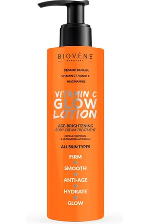Biovène VITAMIN C GLOW LOTION age-brightening body cream treatment. Tratamiento Facial Hidratante. Tipo de Piel: Seca. Texturas: Loción. Formulación: Sin Parabenos. Green Beauty: Ingredientes naturales, Cruelty Free. Formato: Dosificador. Ingredien
