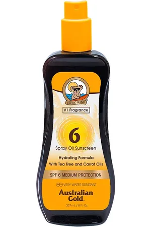 Australian Gold SPRAY OIL SUNSCREEN carrot formula SPF6. Protector solar corporal. Tipo de Piel: Todo Tipo de Pieles. Texturas: Aceite. Formato: Spray. Protección SPF: Baja SPF 0. Green Beauty: Cruelty Free