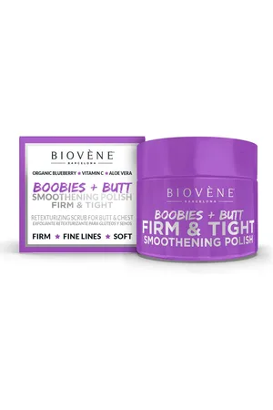Biovène SMOOTHENING POLISH FIRM & TIGHT retexturizing scrub for butt & chest. Exfoliante corporal. Tipo de Piel: Grasa, Todo Tipo de Pieles, Normal/Mixta. Green Beauty: Ingredientes naturales, Vegano, Cruelty Free. Ingredientes: Vitamina C. Tendenc