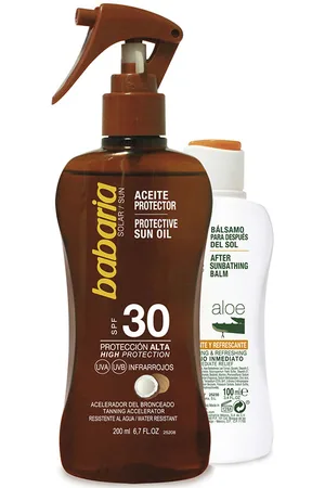 Babaria SOLAR ACEITE COCO SPF30 LOTE. Protector solar corporal. Tipo de Piel: Todo Tipo de Pieles. Texturas: Aceite. Formato: Spray. Tendencias: Aloe Vera, Coco. Ingredientes: Aloe Vera. Protección SPF: Alta SPF 30