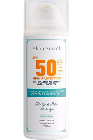 Alma Secret HIGH PROTECTION crema facial SPF50. Tratamiento Facial Hidratante. Tipo de Piel: Sensible, Todo Tipo de Pieles. Texturas: Crema. Green Beauty: Ingredientes naturales, Ocean respect, ECO, Packaging sostenible, Cruelty Free. Formato: Dosifica