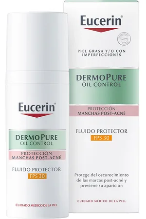 Eucerin DERMOPURE oil control fluido protector SPF30. Protector solar facial. Edad: Entre 18 y 25 años, Entre 26 y 35 años, Entre 36 y 50 años, Más de 50 años, Menos de 18 años. Tipo de Piel: Grasa, Acneica. Texturas: Crema. Formulación: Sin Fragan