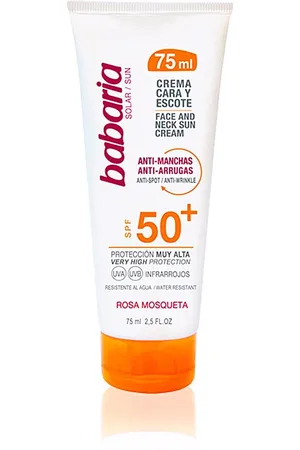 Babaria SOLAR CREMA CARA & ESCOTE anti-manchas SPF50+. Protector solar facial. Tipo de Piel: Todo Tipo de Pieles. Texturas: Crema. Protección SPF: Muy alta SPF 50 +. Tendencias: Skinimalism