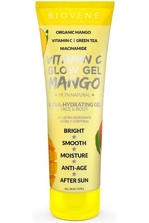 Biovène VITAMIN C GLOW GEL MANGO ultra-hydrating gel face & body. Tratamiento Facial Hidratante. Tipo de Piel: Mixta, Grasa, Todo Tipo de Pieles, Normal/Mixta. Texturas: Gel. Formulación: Sin Parabenos. Green Beauty: Ingredientes naturales, Cruelty