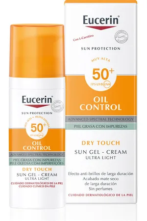Eucerin SUN FACE OIL CONTROL DRY TOUCH gel-crema SPF50+. Protector solar facial. Edad: Entre 18 y 25 años, Entre 26 y 35 años, Entre 36 y 50 años, Más de 50 años, Menos de 18 años. Tipo de Piel: Todo Tipo de Pieles. Texturas: Gel. Formulación: Sin