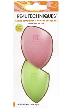 Real Techniques MIRACLE COMPLEXION + AIRBLEND sponge duo limited edition. Esponja de maquillaje. Green Beauty: Vegano, Cruelty Free