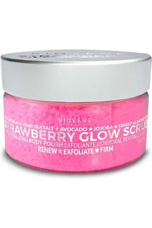 Biovène STRAWBERRY GLOW SCRUB revitalizing body polish. Exfoliante corporal. Tipo de Piel: Todo Tipo de Pieles. Formulación: Sin Parabenos, Sin Sulfatos. Green Beauty: Ingredientes naturales, Vegano, Cruelty Free