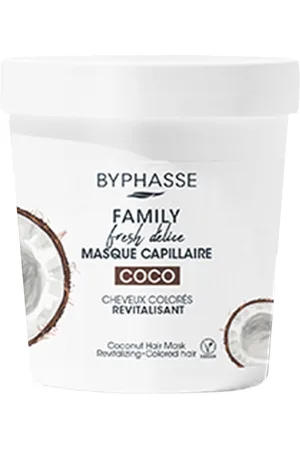 Byphasse FAMILY FRESH DELICE mascarilla cabello coloreado. Hidratantes y nutritivas. Tipo de Cabello: Cabello Seco, Cabello Dañado, Cabello Teñido. Texturas: Crema