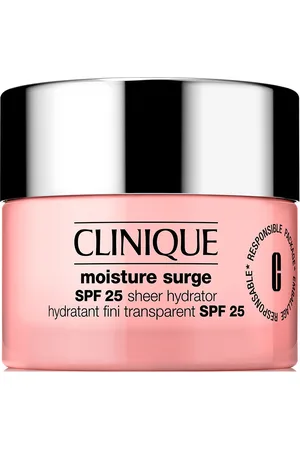 Clinique MOISTURE SURGE SPF 25 sheer hydrator. Tratamiento Facial Hidratante. Tipo de Piel: Mixta, Grasa, Seca, Sensible. Formulación: No Comedogénico, Sin Alcohol, Sin Fragancia. Tendencias: Aloe Vera, Ácido Hialurónico. Ingredientes: Aloe Vera, Ác