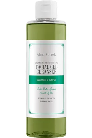 Alma Secret FACIAL GEL CLEANSER quilibrante y purificante pepino & enebro. Limpiador facial. Tipo de Piel: Mixta, Grasa, Normal. Texturas: Gel. Formulación: Sin Sulfatos, No Comedogénico, Sin Alcohol. Formato: Dosificador. Green Beauty: Vegano, Cruelty