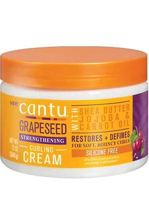 Cantu GRAPESEED STRENGTHENING curling cream. Producto de peinado - Producto de peinado. Tipo de Cabello: Cabello Rizado. Texturas: Crema. Formulación: Sin Parabenos, Sin Alcohol, Sin Siliconas. Tendencias: Método Curly