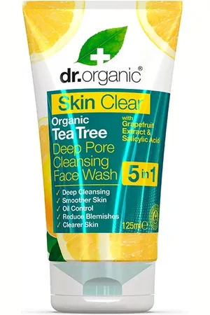 Dr Organic SKIN CLEAR limpiador facial. Limpiador facial. Tipo de Piel: Grasa, Acneica. Texturas: Gel. Tendencias: Ácido salicílico, Árbol de té