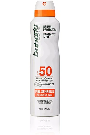Babaria SOLAR PIELES SENSIBLES bruma protectora SPF50. Protector solar corporal. Tipo de Piel: Sensible. Formato: Spray. Protección SPF: Alta SPF 50