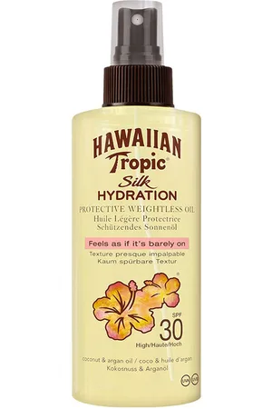 Hawaiian Tropic SILK HYDRATION dry oil SPF30 mist. Protector solar corporal. Formato: Spray. Otras Características: Waterproof. Protección SPF: Alta SPF 30. Green Beauty: Cruelty Free