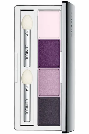 Clinique ALL ABOUT SHADOW quad. Sombra de ojos. Formulación: Hipoalergénico, Sin Parabenos, Sin Fragancia. Texturas: Polvo. Color: Lila, Rosa