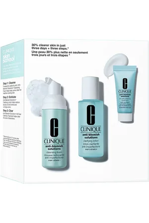 Clinique ANTI-BLEMISH SOLUTIONS 3-STEP SKIN CARE SYSTEM ESTUCHE. Set cosmética facial. Tipo de Piel: Mixta, Grasa, Acneica. Texturas: Líquido. Tendencias: Ácido salicílico