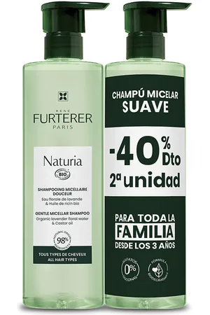 RENE FURTERER NATURIA champú micelar ultra suave sin sulfatos pack. Set peluquería. Tipo de Cabello: Todo Tipo de Cabello. Formulación: Sin Sulfatos, Sin Siliconas. Green Beauty: Ingredientes naturales, Packaging sostenible. Formato: Dosificador. Product