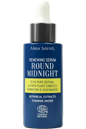 Alma Secret ROUND MIDNIGHT sérum con retinal puro 0,2%. Antiarrugas y Antiedad - Tratamiento Facial Reafirmante. Edad: Entre 36 y 50 años, Más de 50 años. Tipo de Piel: Todo Tipo de Pieles. Tratamiento: Noche. Texturas: Sérum. Formato: Dosificador. Ten