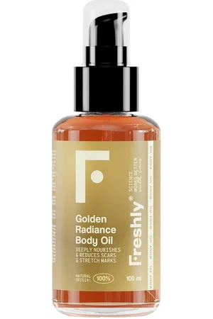 Freshly Cosmetics GOLDEN RADIANCE aceite corporal. Hidratante corporal - Tratamiento antiestrías - Tratamiento y cremas embarazo. Tipo de Piel: Sensible, Todo Tipo de Pieles, Atópica. Texturas: Aceite. Green Beauty: Ingredientes naturales, Vegano, Cruelty Fr