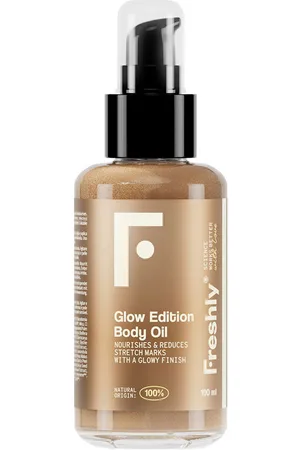Freshly Cosmetics GLOW EDITION iluminador coporal. Hidratante corporal - Tratamiento antiestrías - Tratamiento y cremas embarazo. Tipo de Piel: Sensible, Todo Tipo de Pieles. Texturas: Aceite. Green Beauty: Ingredientes naturales, Vegano, Cruelty Free. Formu