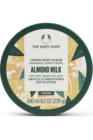 THE BODY SHOP ALMOND MILK cream body scrub. Exfoliante corporal. Tipo de Piel: Seca, Sensible. Texturas: Crema. Green Beauty: Ingredientes naturales, Vegano, Cruelty Free. Tendencias: Almendras