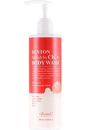 Benton REFRESH BY CICA body wash. Exfoliante corporal - Gel de baño. Tipo de Piel: Sensible, Acneica, Todo Tipo de Pieles. Formato: Dosificador. Tendencias: Centella asiática, BHA, Cosmética Coreana. Ingredientes: Centella asiática