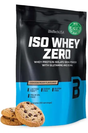 BiotechUSA ISO WHEY ZERO. Proteínas. Sabores: Vainilla, Limón, Chocolate, Chocolate blanco, Cookies & cream, Fresa, Plátano, Tarta de queso, Tiramisú. Alérgenos alimentación: Sin gluten, Sin lactosa, Sin azúcar