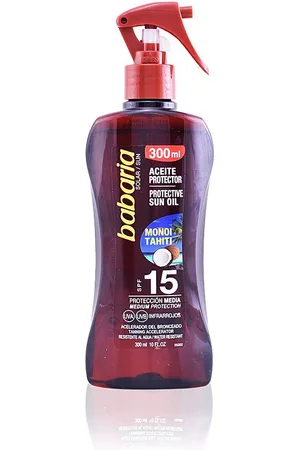 Babaria SOLAR ACEITE PROTECTOR MONOI TAHITI SPF15 spray. Protector solar corporal. Tipo de Piel: Todo Tipo de Pieles. Texturas: Aceite. Formato: Spray. Otras Características: Waterproof. Protección SPF: Media SPF 15