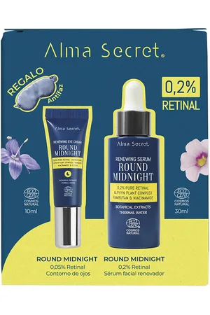 Alma Secret ROUND MIDNIGHT ESTUCHE. Set cosmética facial. Edad: Entre 36 y 50 años, Más de 50 años. Tipo de Piel: Todo Tipo de Pieles. Tratamiento: Noche. Texturas: Sérum. Formato: Dosificador. Tendencias: Retinol, Niacinamida. Green Beauty: Vegano, Cr