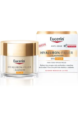 Eucerin HYALURON FILLER + elasticity día SPF30. Antiarrugas y Antiedad - Antimanchas. Edad: Entre 26 y 35 años, Entre 36 y 50 años, Más de 50 años. Tipo de Piel: Todo Tipo de Pieles. Tratamiento: Día. Texturas: Crema. Formulación: No Comedogénico.