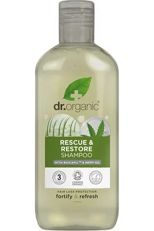 Dr Organic RESCUE & RESTORE champú para cabello fino. Champú anticaída. Tendencias: Aloe Vera. Ingredientes: Aloe Vera. Green Beauty: Vegano, Cruelty Free