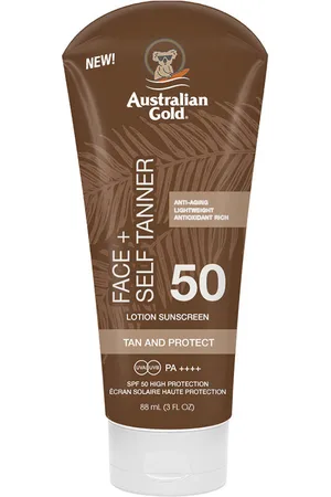 Australian Gold FACE SELF TANNER SPF50 sunscreen. Protector solar facial. Edad: Entre 26 y 35 años, Entre 36 y 50 años, Más de 50 años. Texturas: Loción. Protección SPF: Alta SPF 50. Green Beauty: Cruelty Free