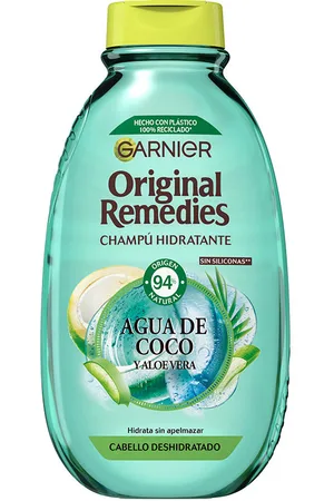 Garnier ORIGINAL REMEDIES champú agua de coco. Champú hidratante. Tendencias: Aloe Vera, Coco. Ingredientes: Aloe Vera. Green Beauty: Cruelty Free