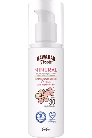 Hawaiian Tropic MINERAL protective sun lotion SPF30. Protector solar facial. Tipo de Piel: Sensible, Todo Tipo de Pieles. Texturas: Loción. Formato: Dosificador. Green Beauty: Ocean respect, Vegano, Cruelty Free. Protección SPF: Alta SPF 30. Tendencias: Sk