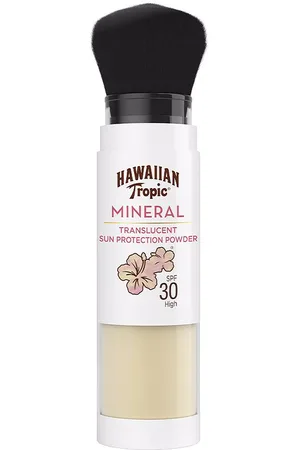Hawaiian Tropic MINERAL BRUSH brocha maquillaje con color SPF30. Polvos sueltos - Protector solar facial. Formulación: Sin Parabenos. Green Beauty: Ingredientes naturales, Vegano, Cruelty Free. Texturas: Polvo. Protección SPF: Alta SPF 30
