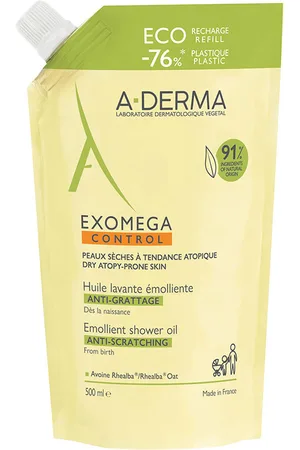 A-derma EXOMEGA CONTROL aceite eco-recambio. Gel de baño. Tipo de Piel: Seca, Sensible, Atópica. Texturas: Gel, Aceite. Green Beauty: Ingredientes naturales, Vegano, ECO, Packaging sostenible, Recarga y rellenable. Propiedades: Calmante, Hidratante