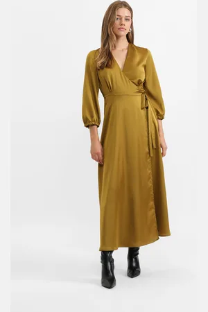 Please Vestido largo con escote en v y mangas 3/4