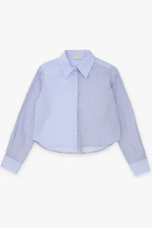 Please Camisa corta de niña de algodón a rayas