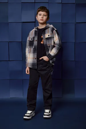 Please Sudadera de niño de cuadros con capucha y botonadura