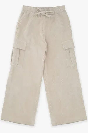 Please Pantalón recto de niña con cintura elástica y bolsillos