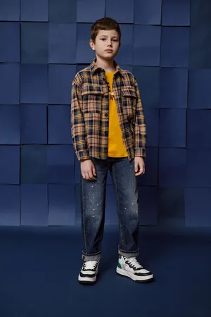 Please Camisa de niño de cuadros con bolsillos