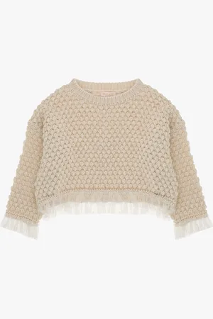 Please Jersey cropped de punto de niña con flecos