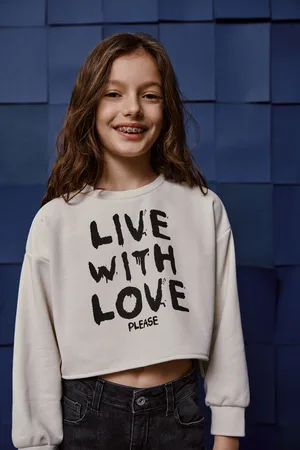 Please Sudadera corta oversize de niña con texto