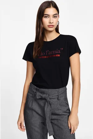Please Camiseta con estampado irónico y cuello redondo