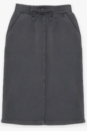Please Falda midi vaquera de 100 % algodón con lazo