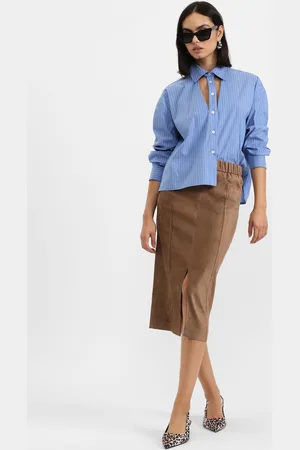 Please Falda midi efecto gamuzado con abertura frontal