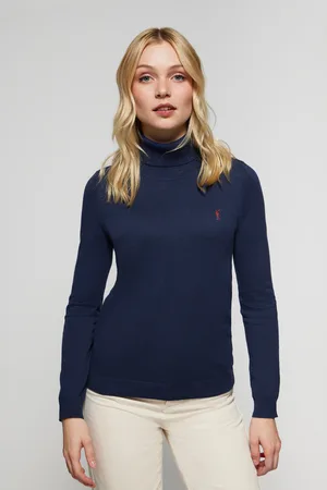 Essentials - Suéter ligero y acanalado de manga larga con cuello  bote para mujer