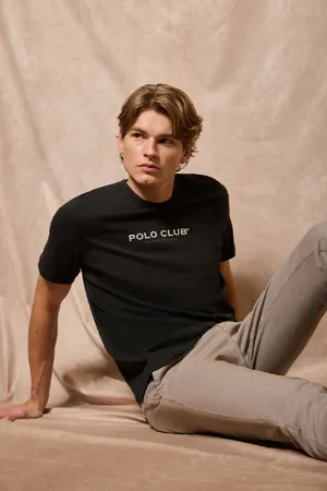 Polo Club® Camiseta Negra De Cuello Redondo Con Logotipo Engomado