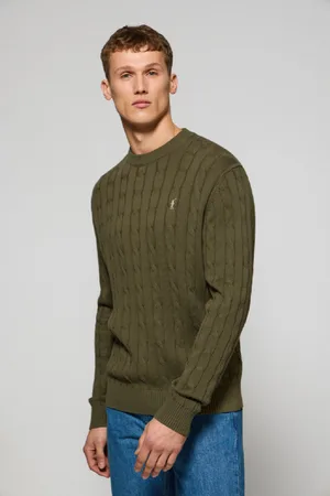 Polo Club® Jersey Verde Claro De Punto Trenzado De Cuello Redondo Y Bordado Rigby Go
